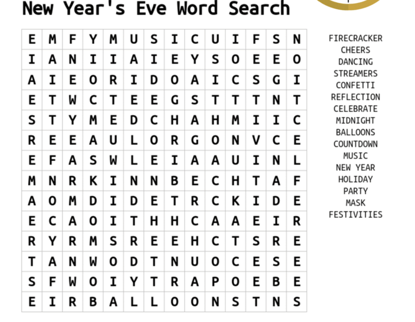 Free Printable New Years Kid s Activity Word Search
