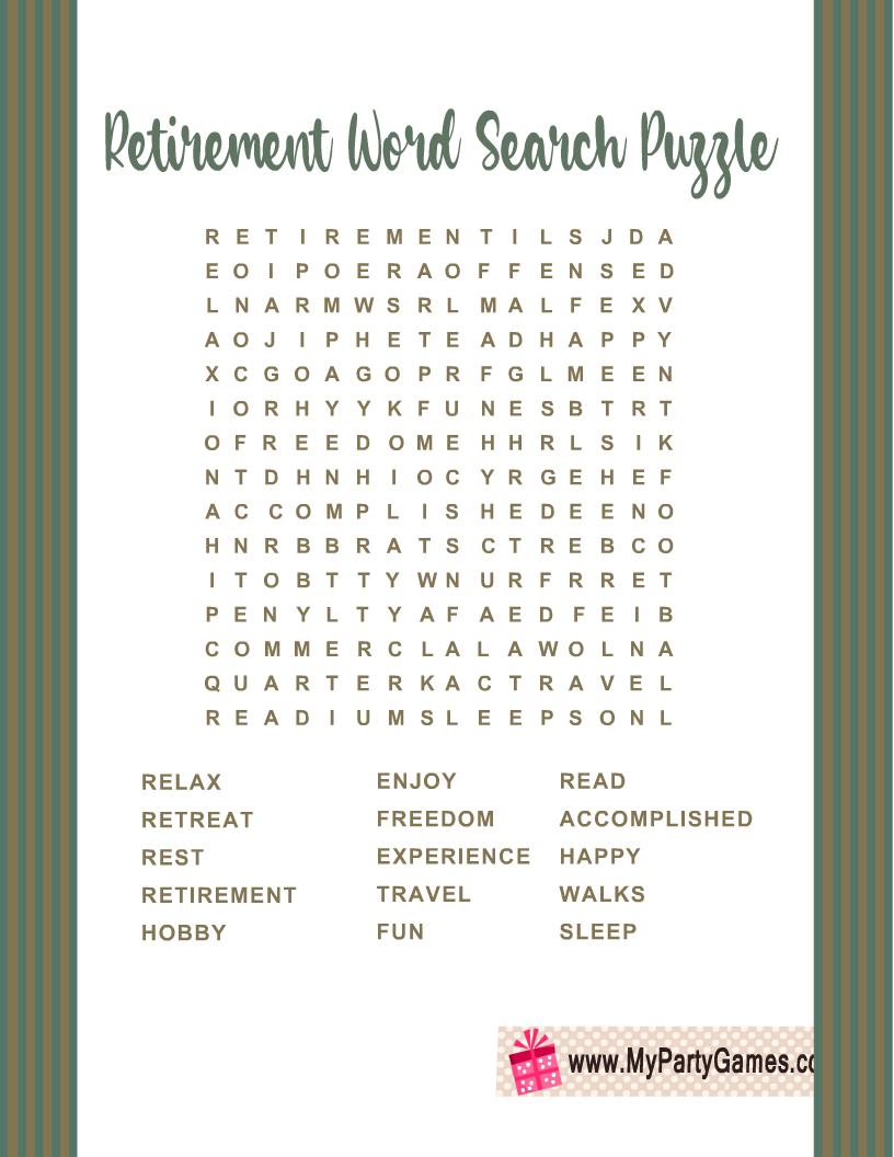 Free Printable Retirement Word Search Puzzle
