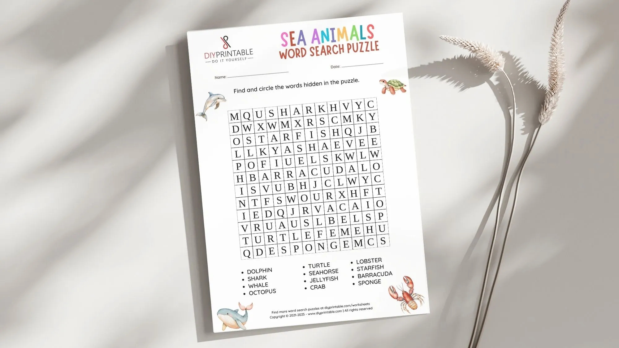 Free Printable Sea Animals Word Search Do It Yourself Printables