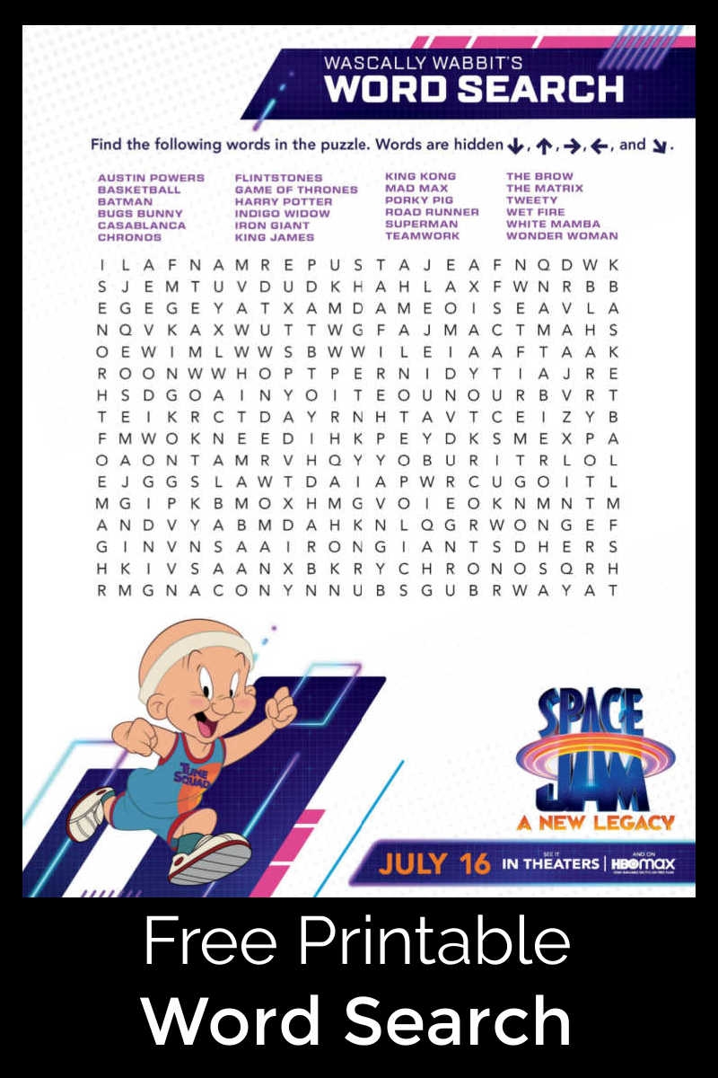Free Printable Space Jam Word Search Mama Likes This