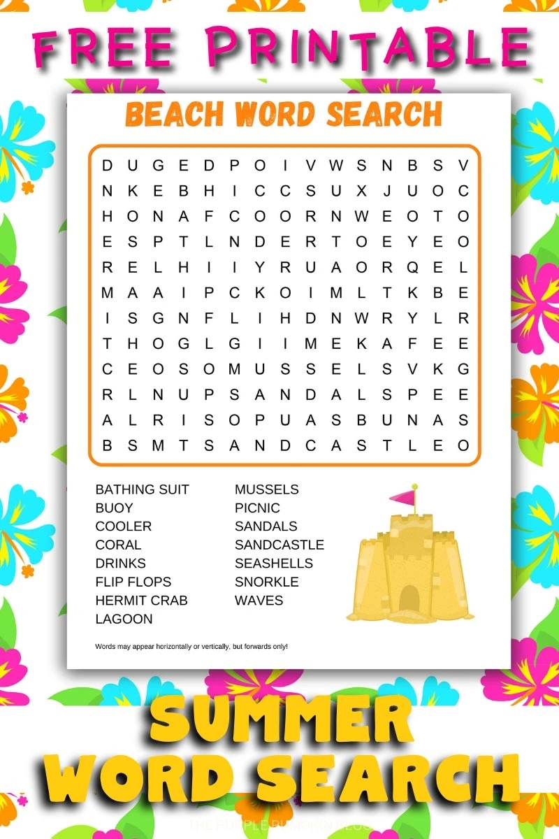 Free Printable Summer Beach Word Search Fun Word Puzzle For Kids 