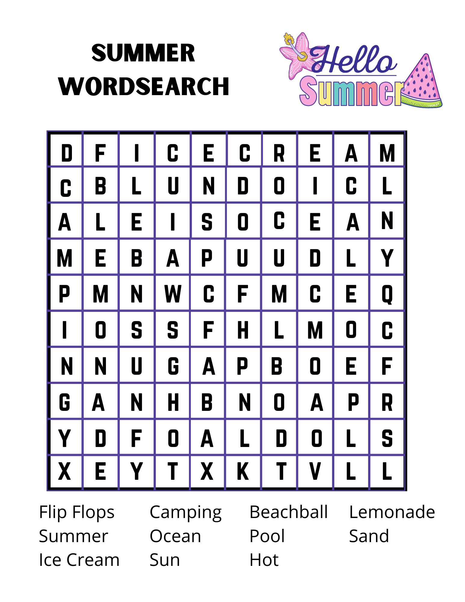 Free Printable Summer Word Search For Kids 1 Screen Free Summer Activity Made By The Mac s
