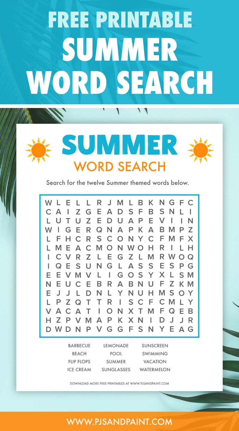 Free Printable Summer Word Search Pjs And Paint