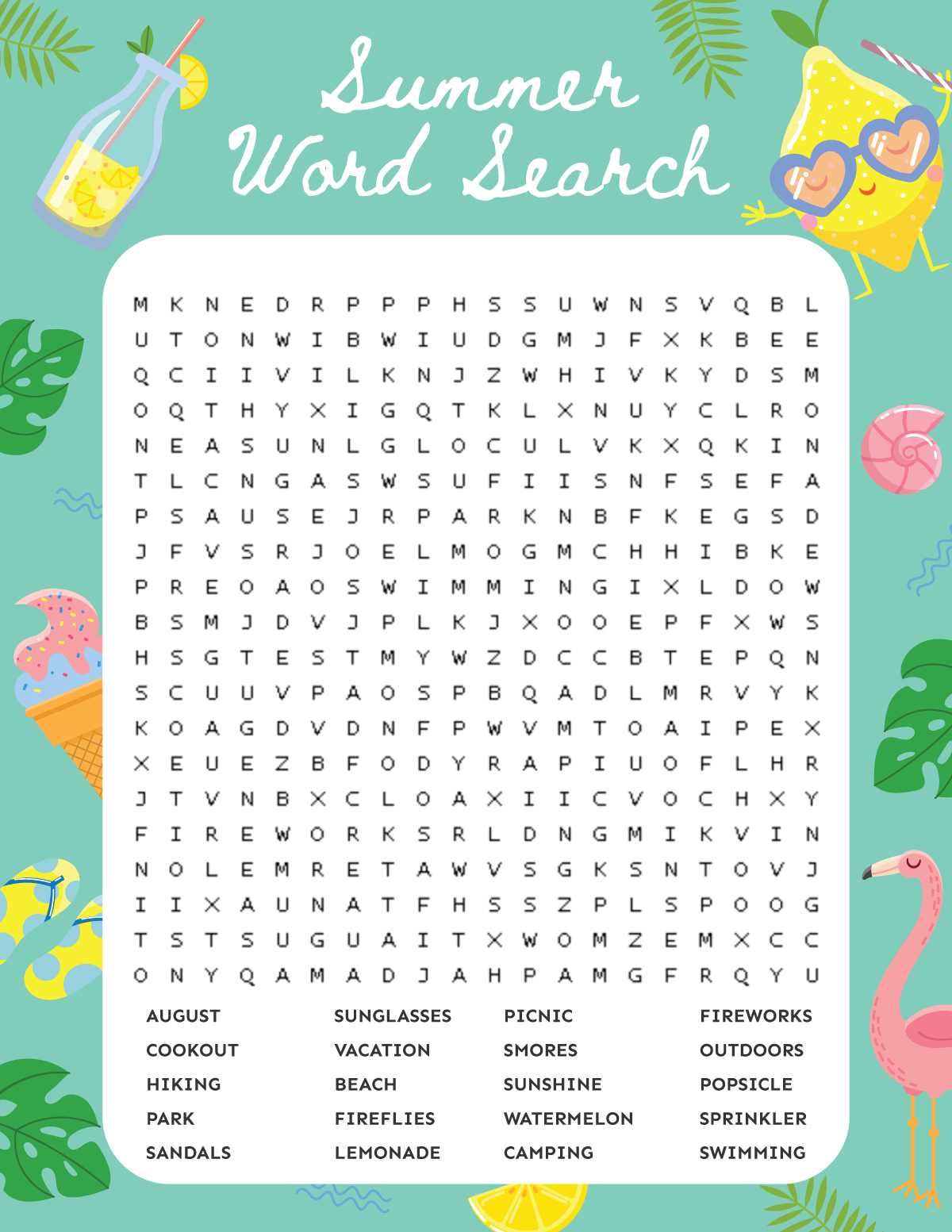 Cute Adult Free Word Search Printable