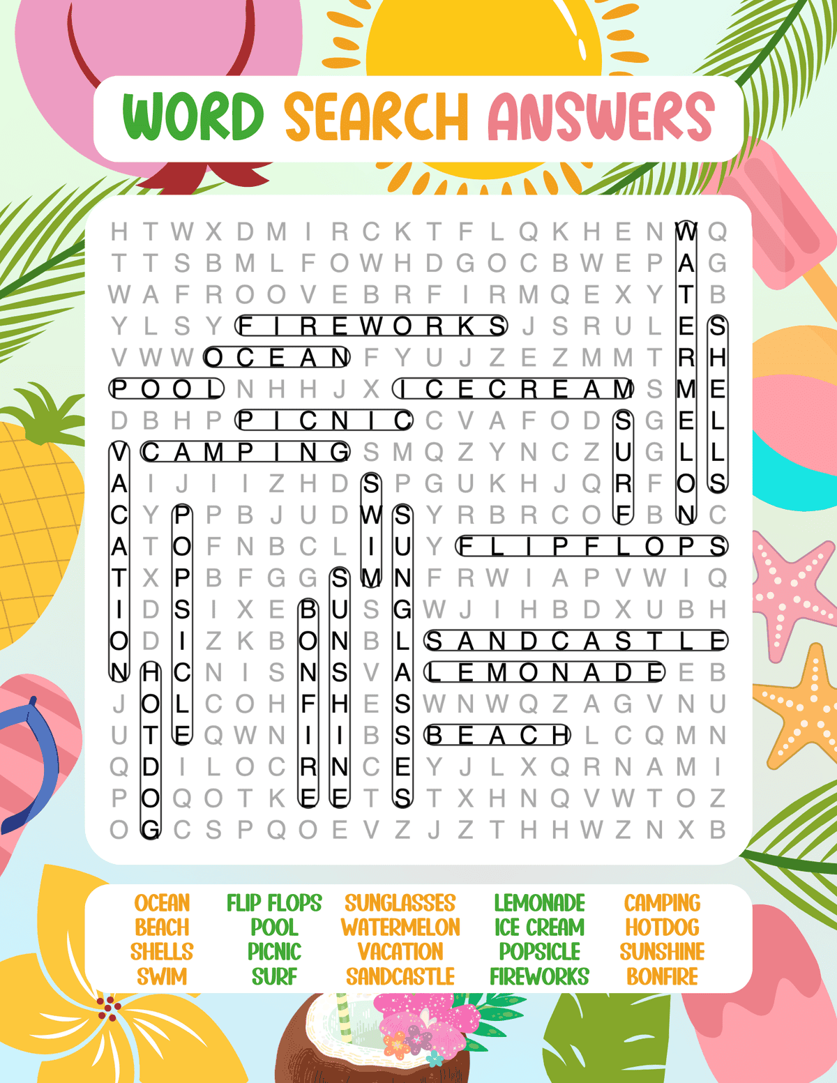 Printable Word Search For Summer
