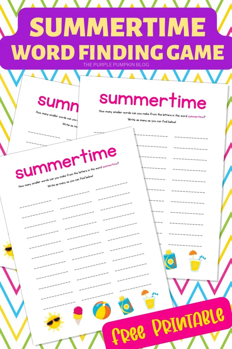 Free Printable Summertime Word Finding Game How Many Words 