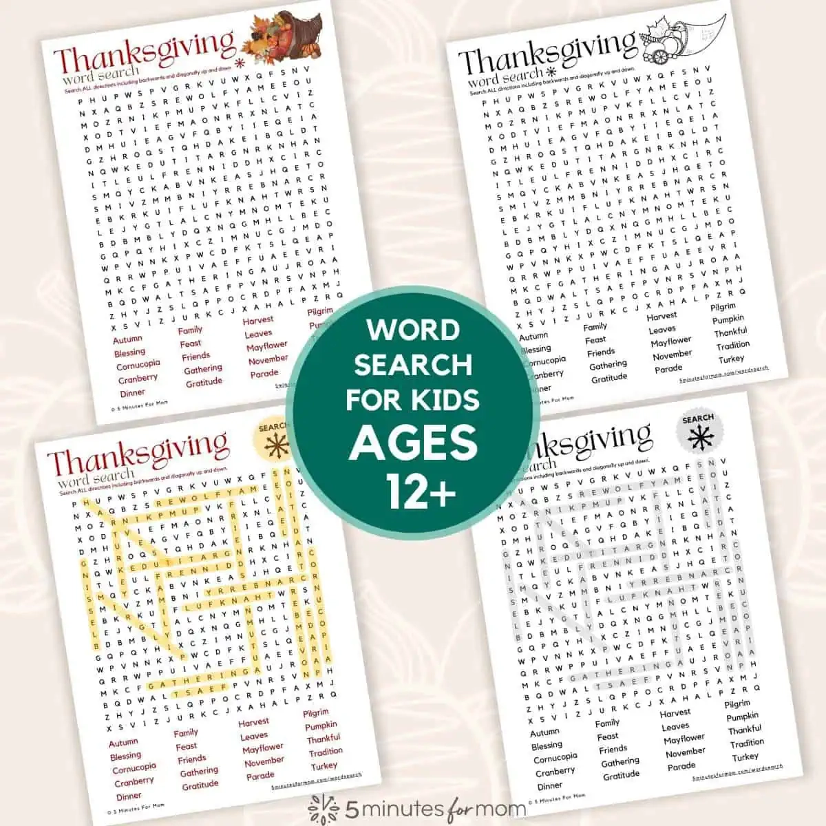 Free Printable Thanksgiving Word Search For Kids