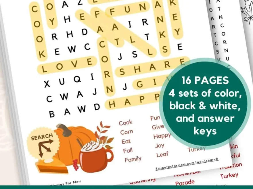 Free Printable Thanksgiving Word Search For Kids