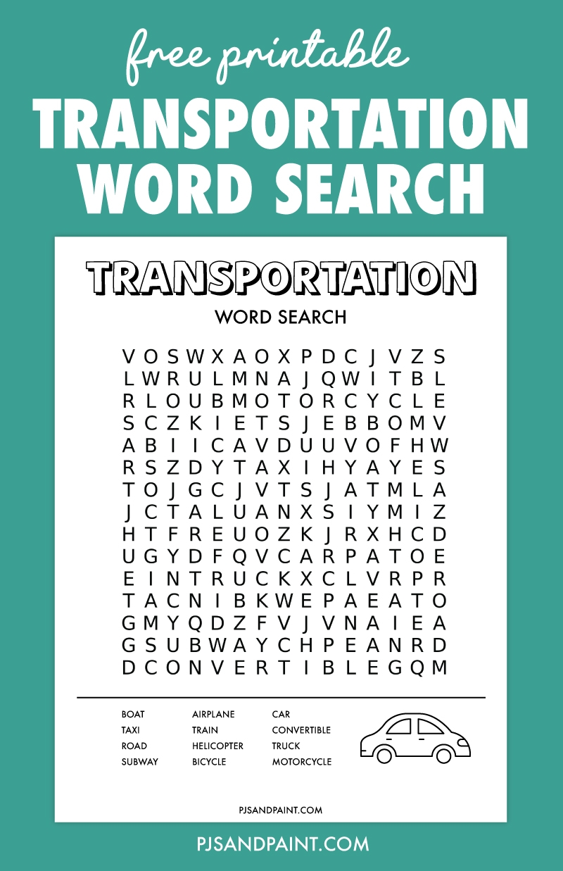 free printable transportation word search pjs and paint