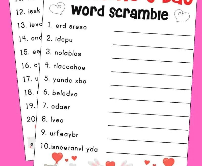 Free Printable Valentine s Day Word Scramble Valentine s Day Activities
