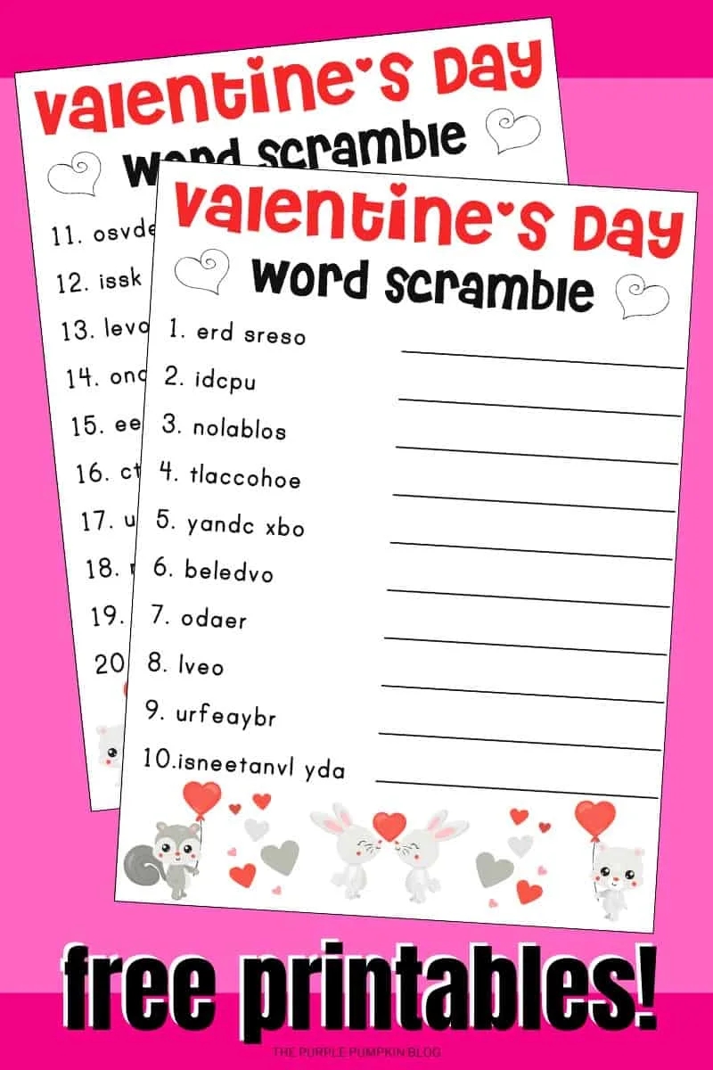 Free Printable Valentine s Day Word Scramble Valentine s Day Activities