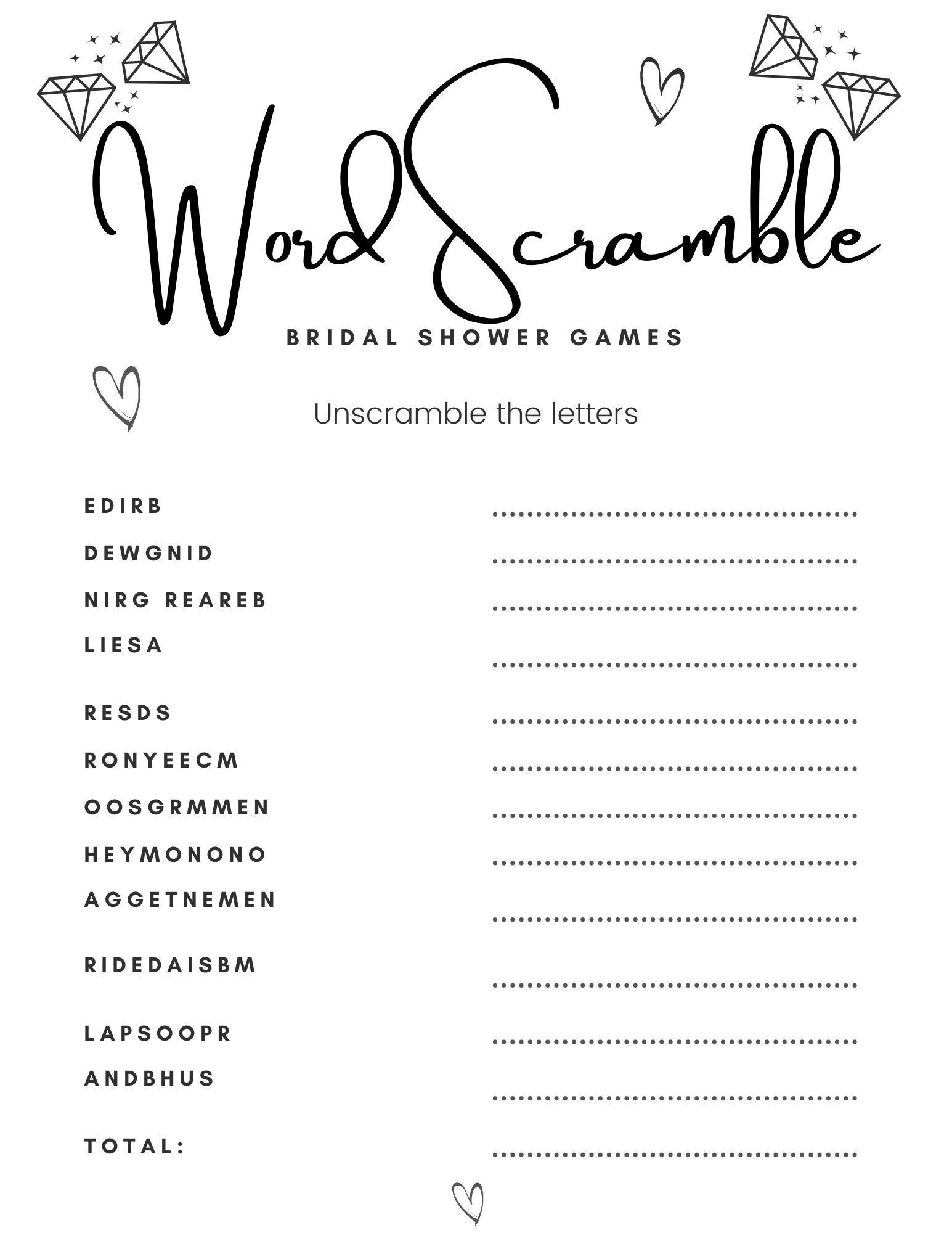 Free Printable Wedding Word Scramble Game