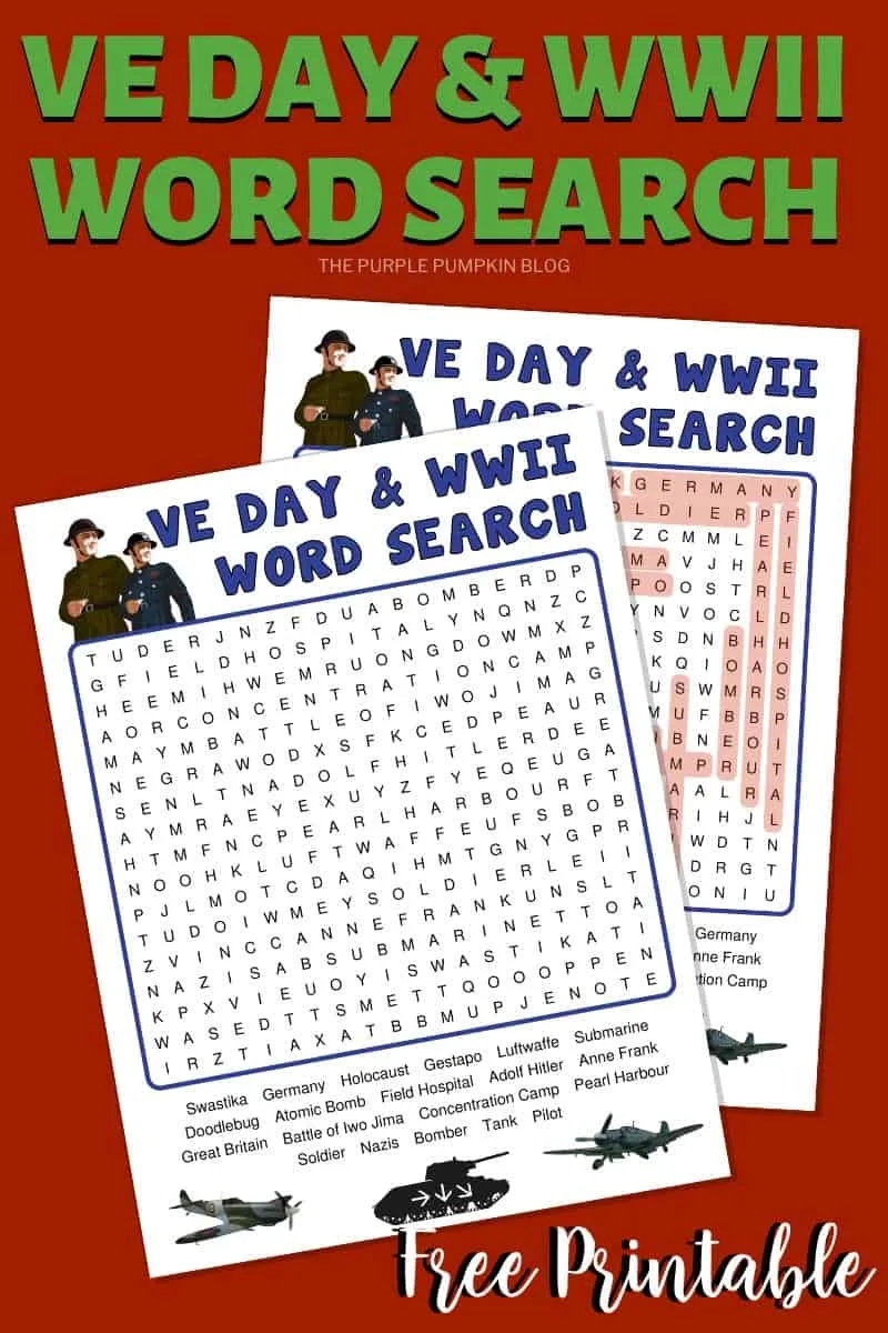 free printable world war ii ve day word search
