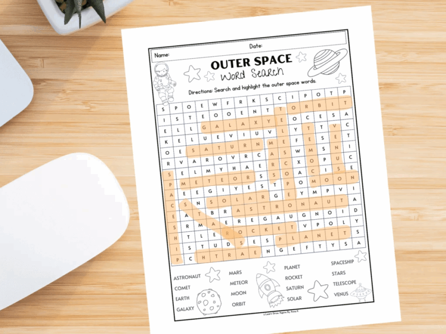 Free Space Word Search For Kids Printable Learn Grow Aspire