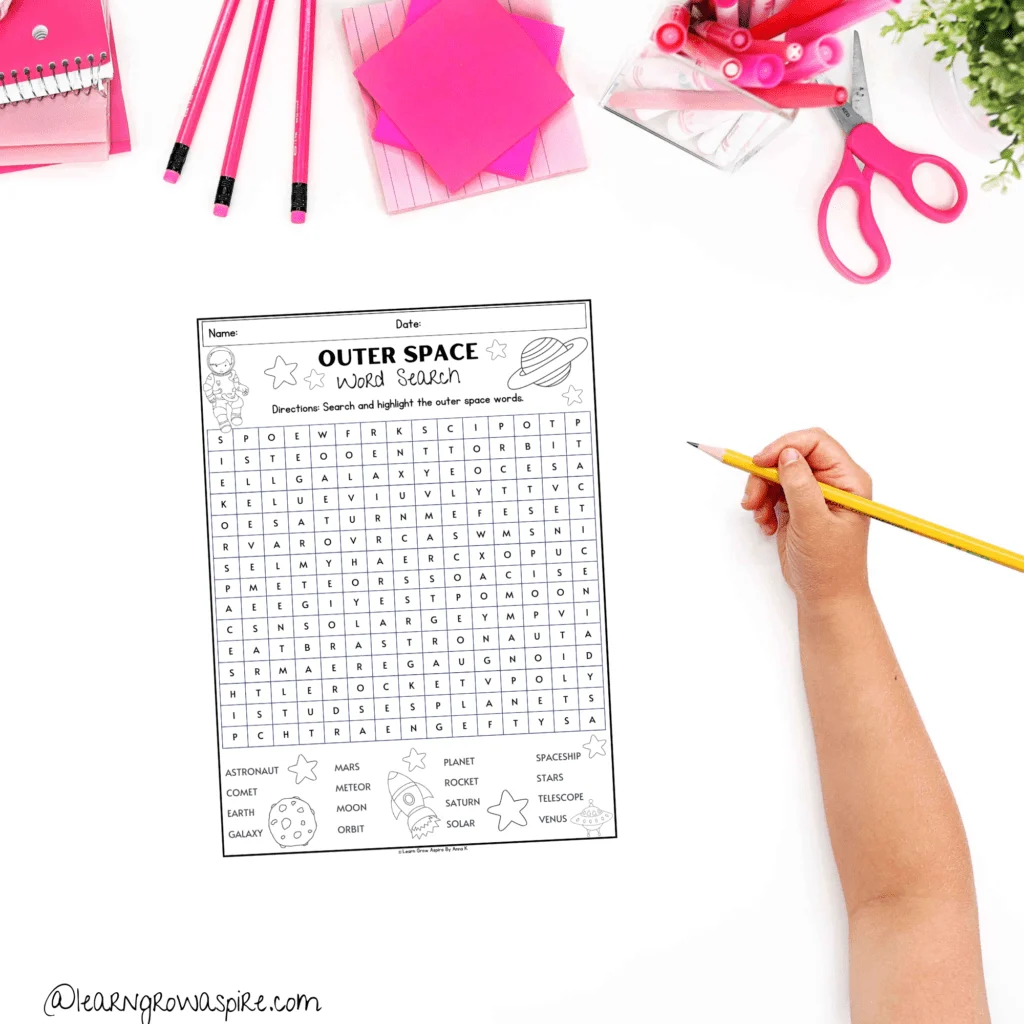 Free Space Word Search For Kids Printable Learn Grow Aspire