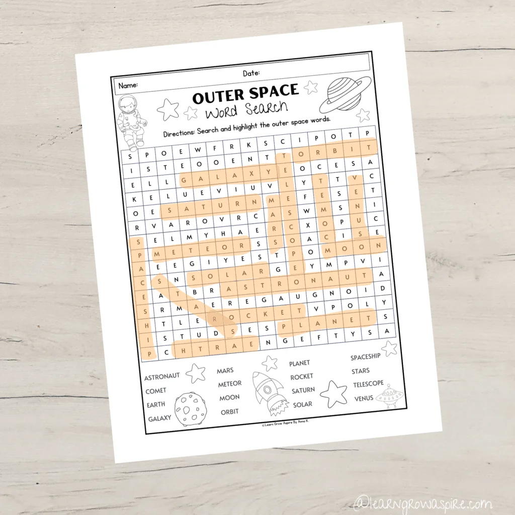 Free Space Word Search For Kids Printable Learn Grow Aspire