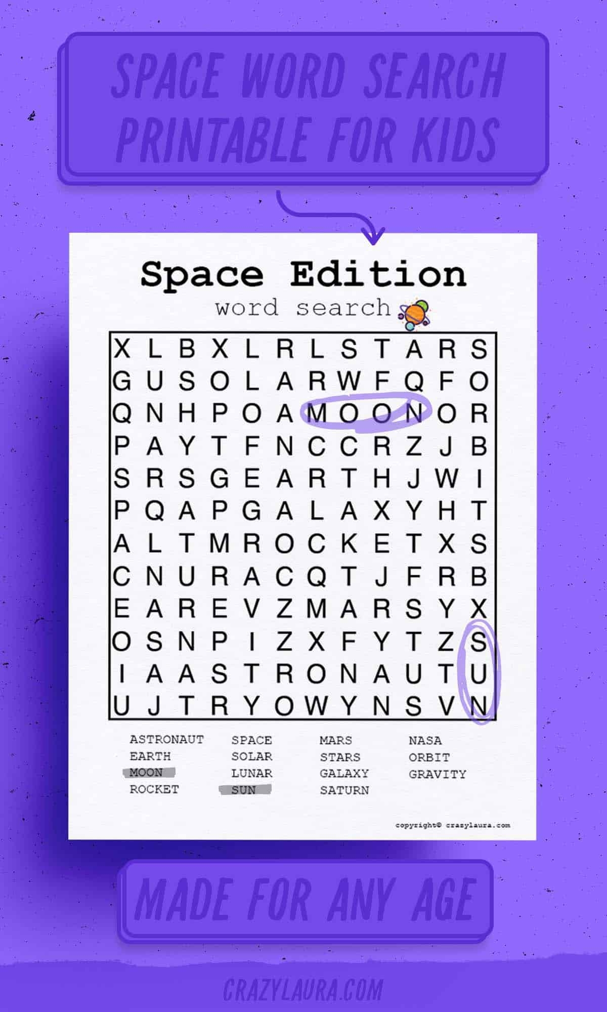 Printable Space Word Searches For Kids