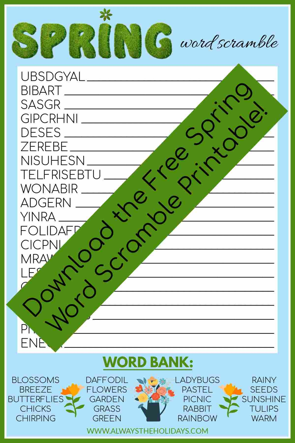 Free Spring Printable Spring Word Scramble With Answers