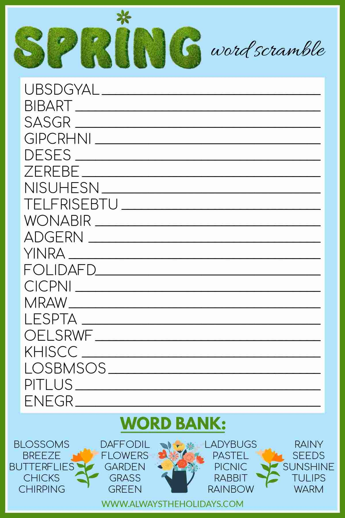 Printable Spring Word Search Puzzles