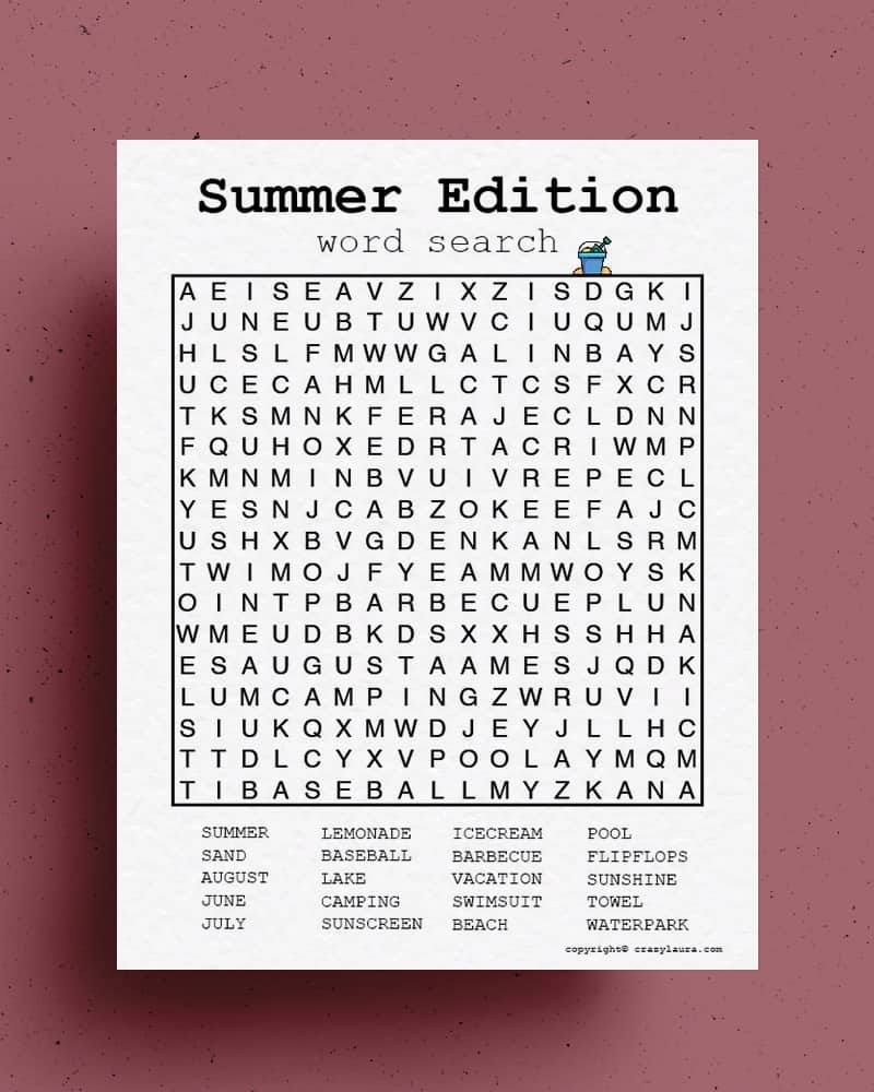 Free Summer Word Search Printable Games To Print Crazy Laura
