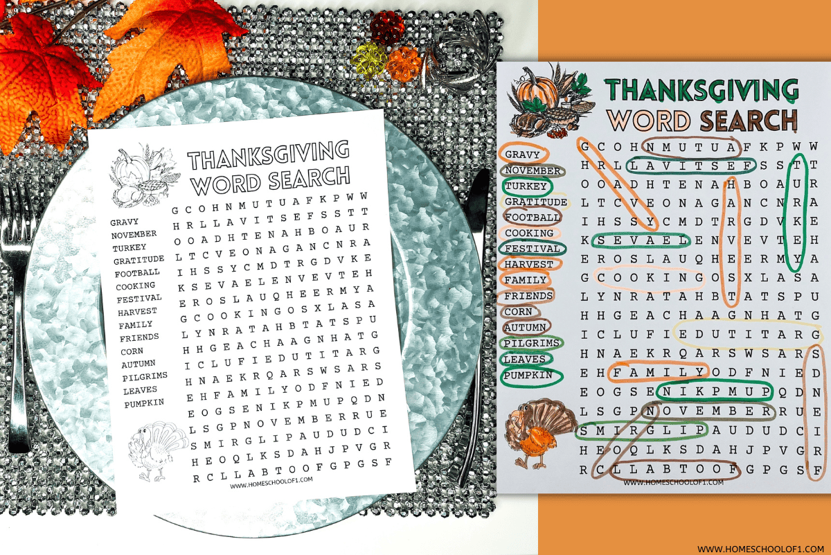 Word Search Printable Thanksgiving