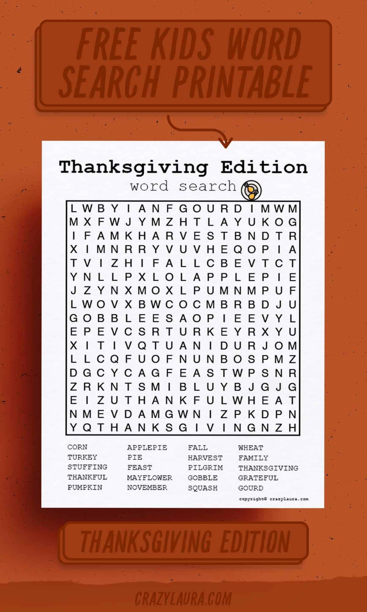 Thanksgiving Word Search Free Printables