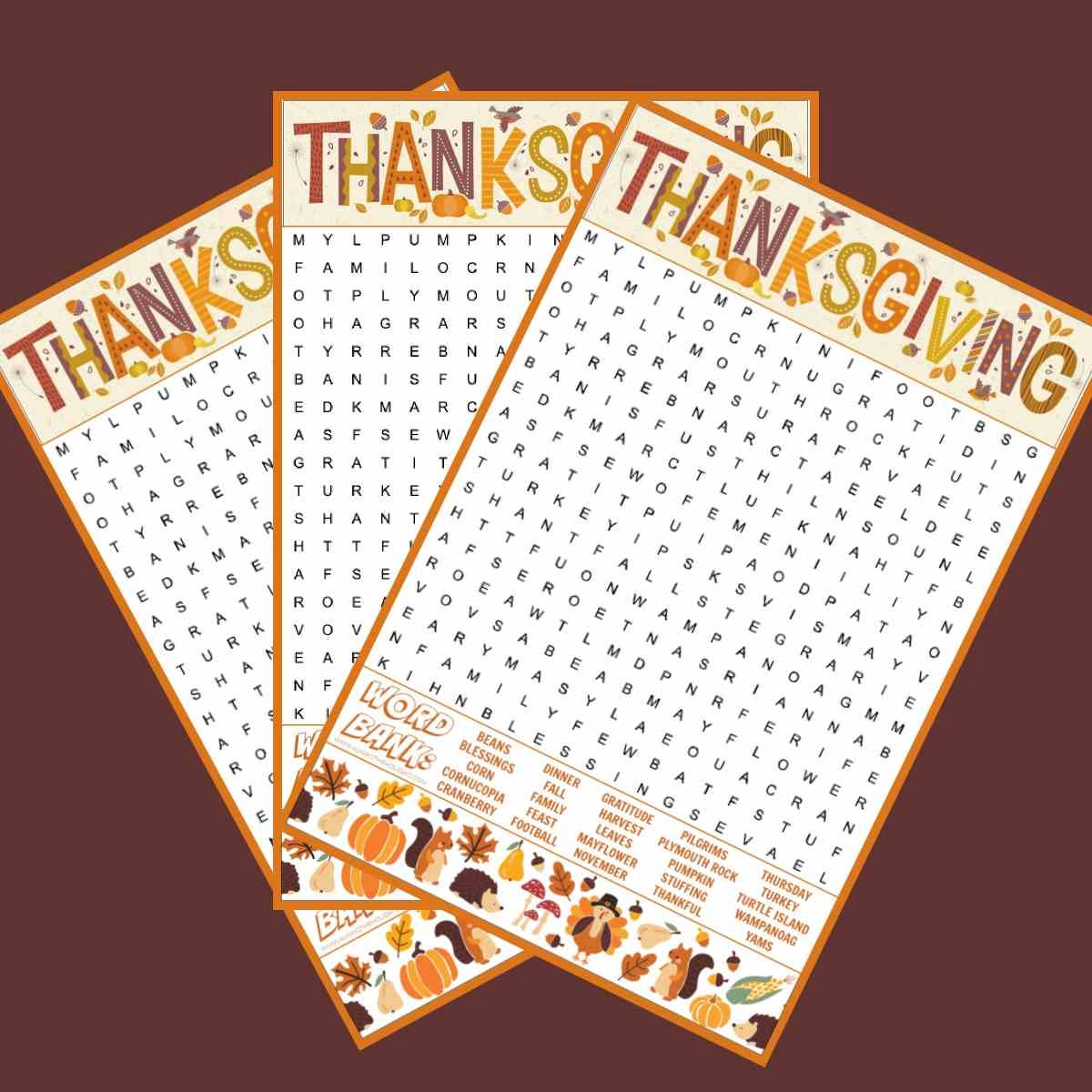 Thanksgiving Words Search Printables