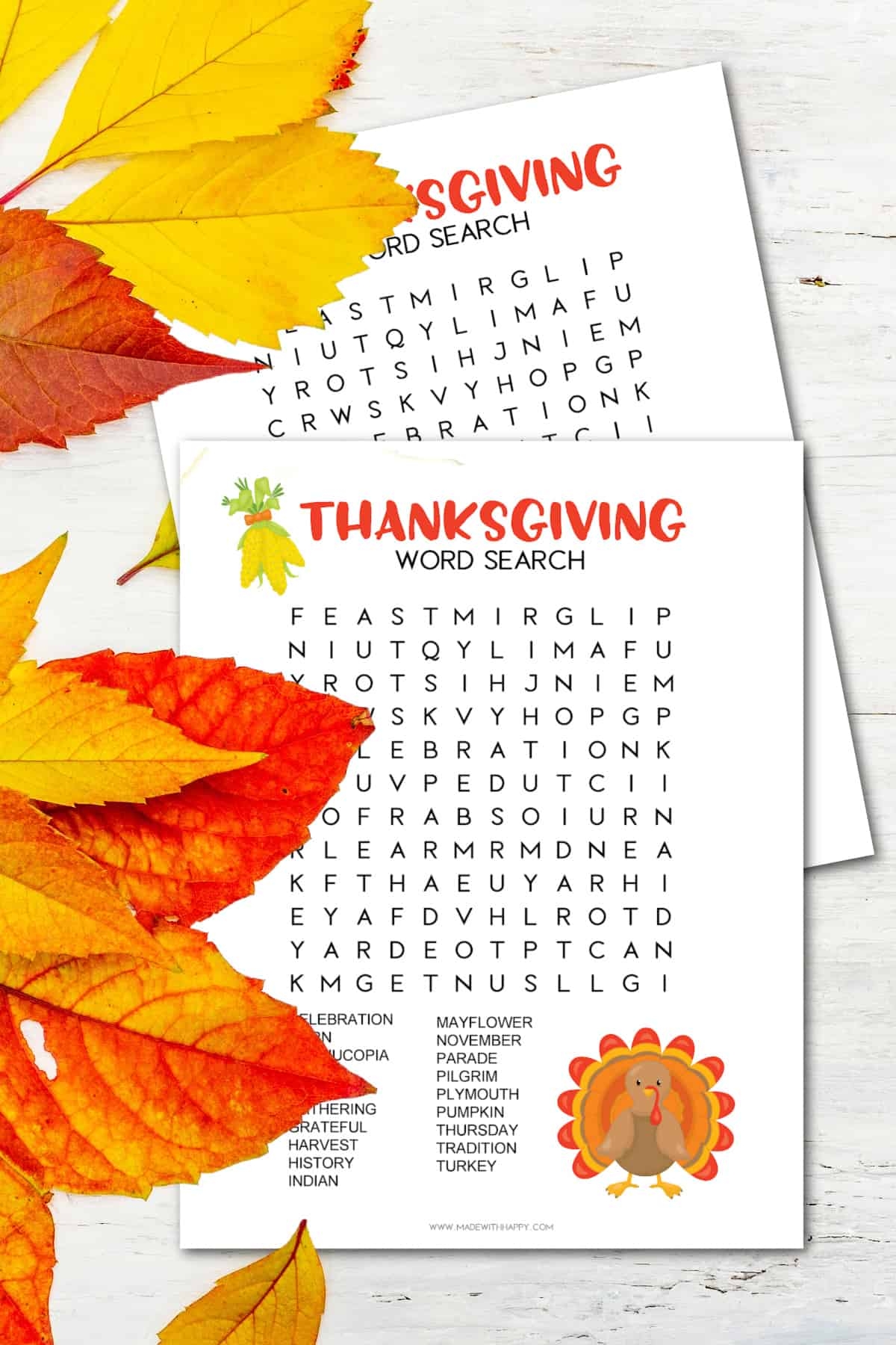 Free Thanksgiving Word Search Puzzle Printable Made With HAPPY