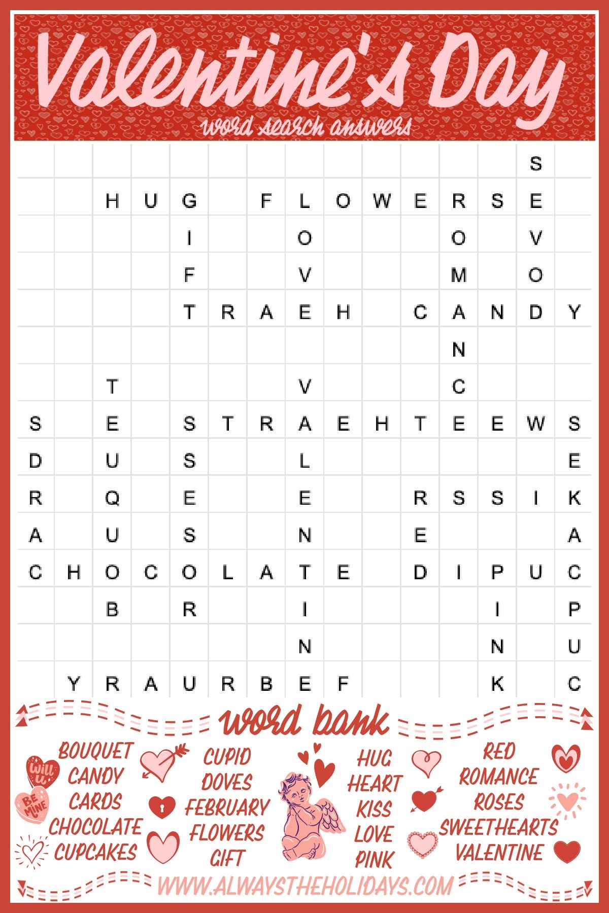 Free Valentine s Day Word Search Printable Answer Key Included