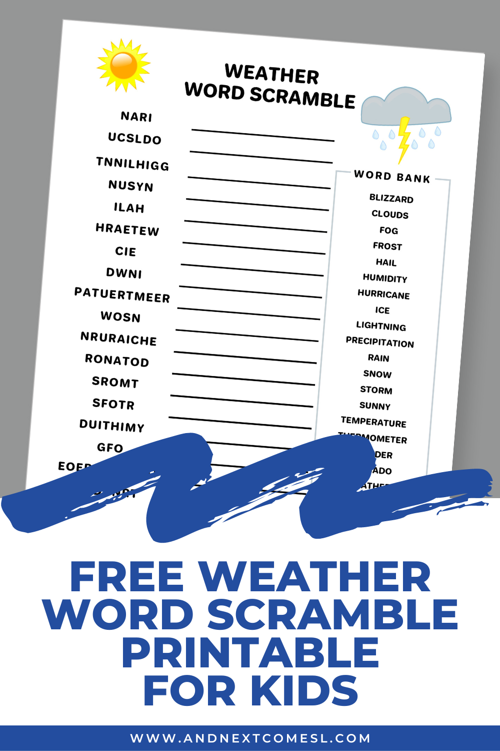 Free Weather Word Scramble Printable For Kids And Next Comes L Hyperlexia Resources