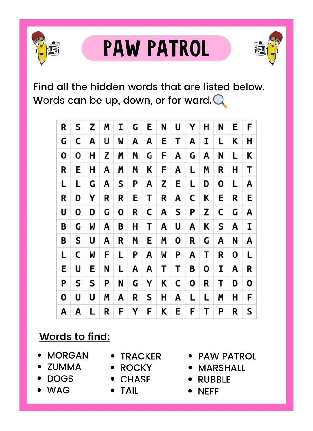 Free Printable Word Search Puzzles Dogs