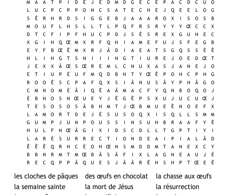 French Easter Word Search WordMint