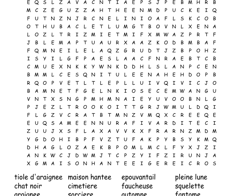 French Halloween Vocab Word Search WordMint