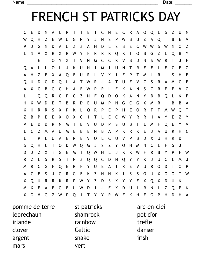 FRENCH ST PATRICKS DAY Word Search WordMint