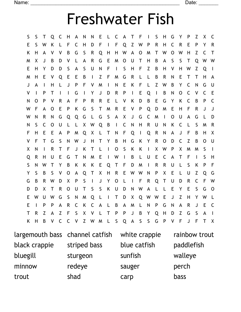 Free Printable Fishing Word Search