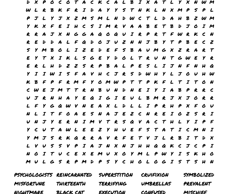 Friday The 13th Word Search WordMint