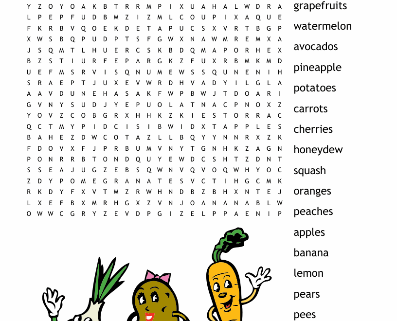 Fruits And Vegetables Word Search WordMint