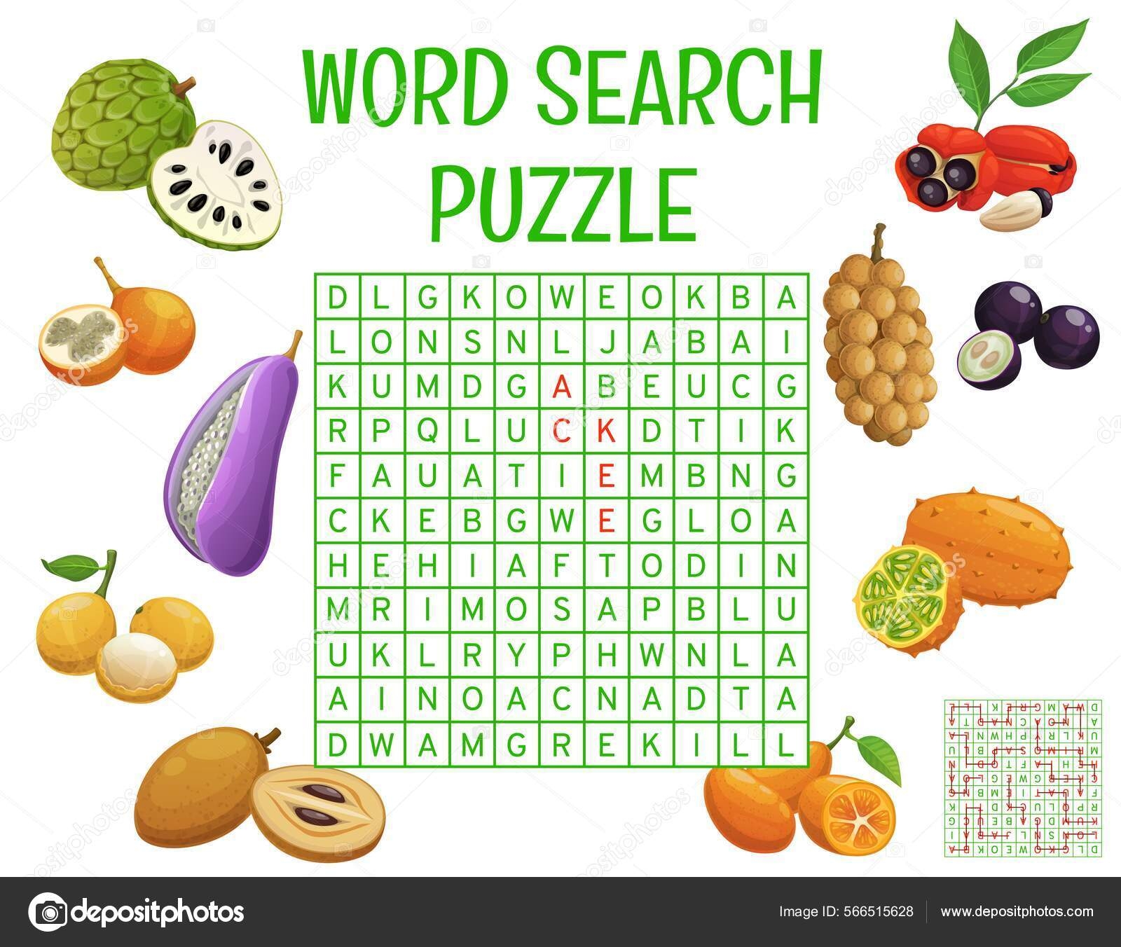 Fruits Names Guess The Fruit Picture Quiz Exotic Tropical Raw Fruits Word Search Puzzle Game Worksheet