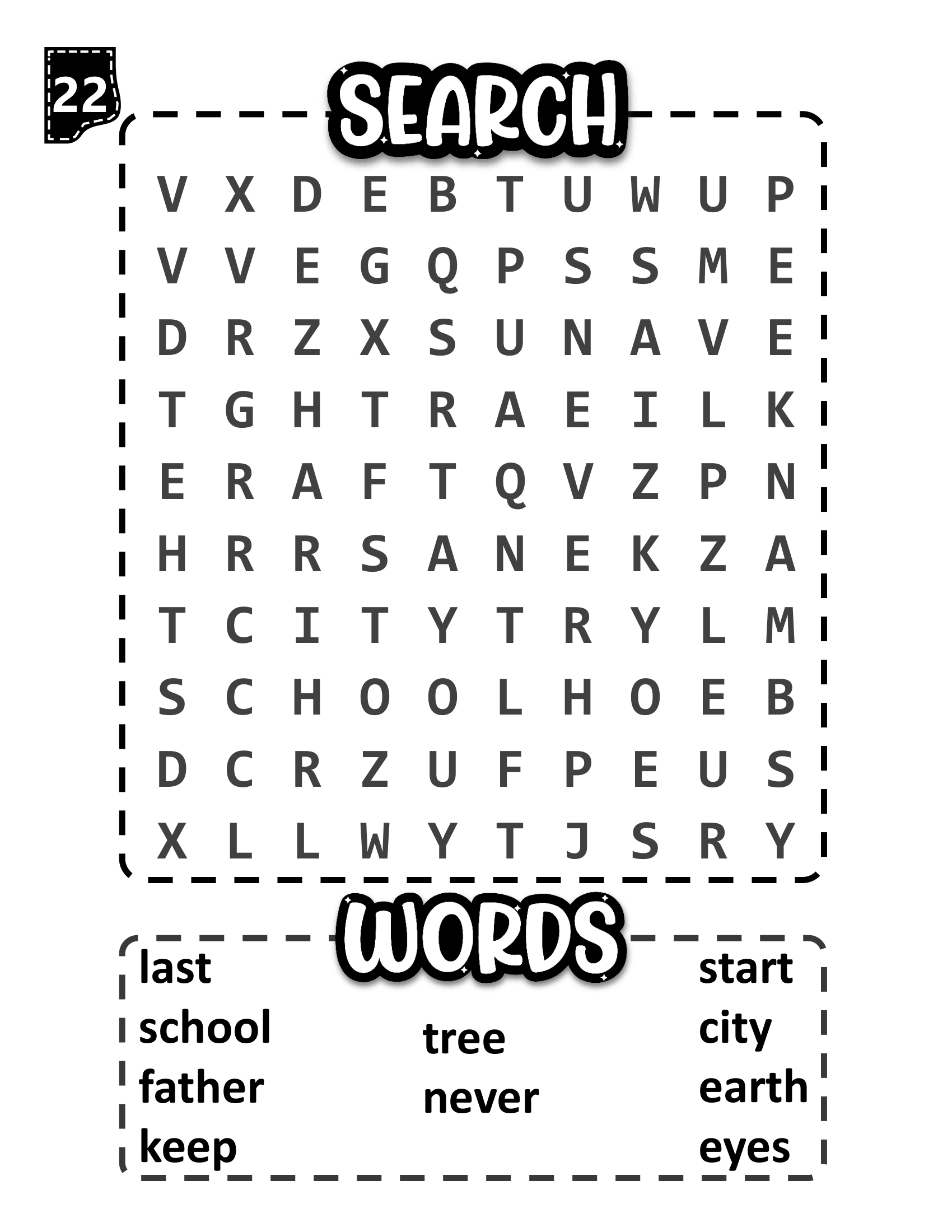 Free Printable First Grade Sight Word Word Search