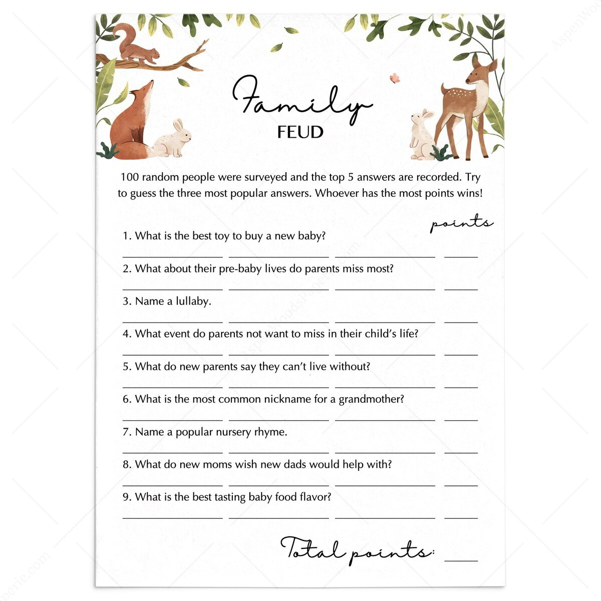 Fun Baby Shower Family Feud Questions And Answers Woodland