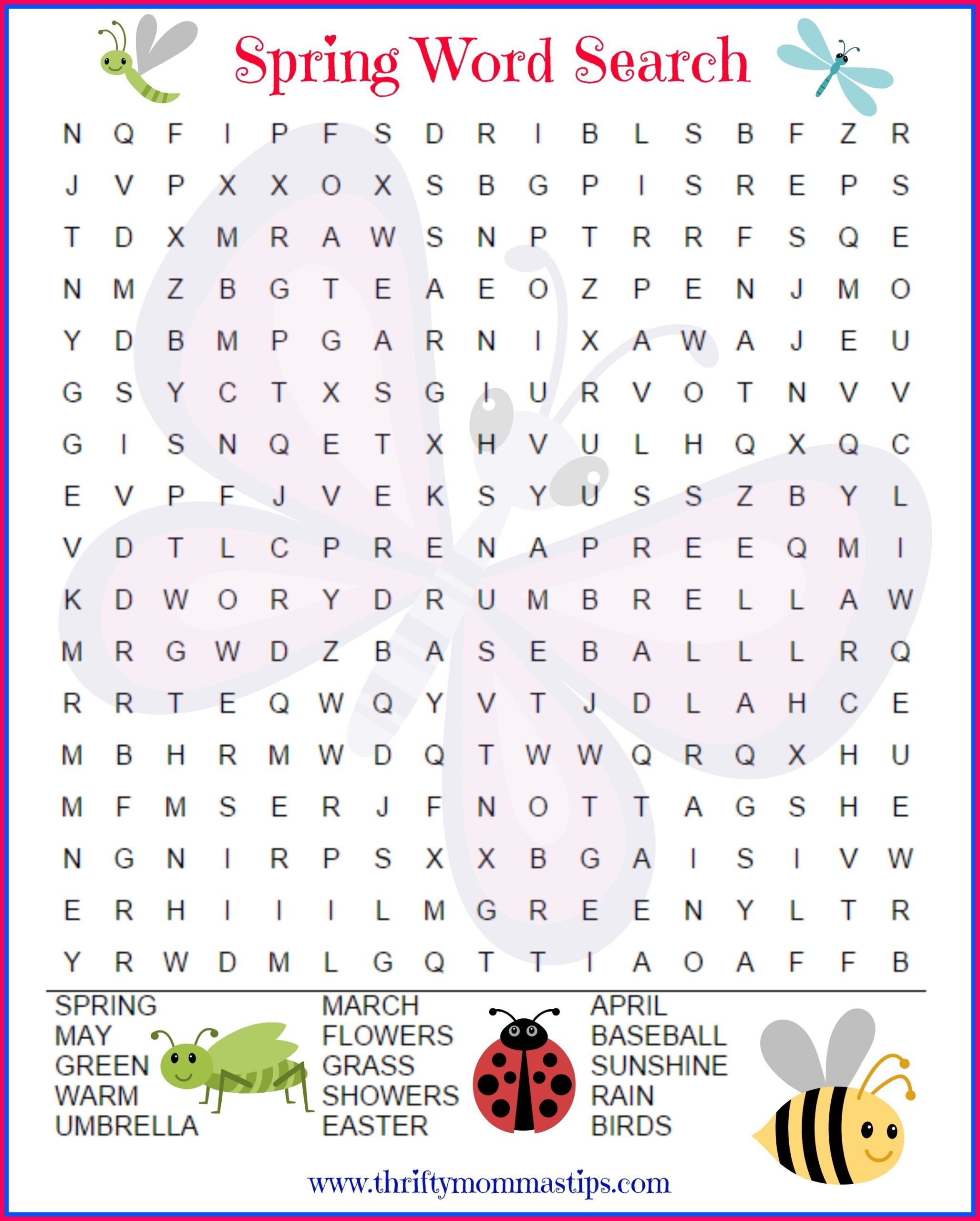 Fun Spring Word Search For Kids Thrifty Mommas Tips Worksheets Library