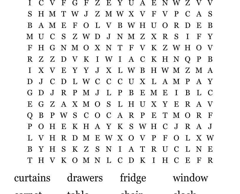 Furniture Word Search WordMint