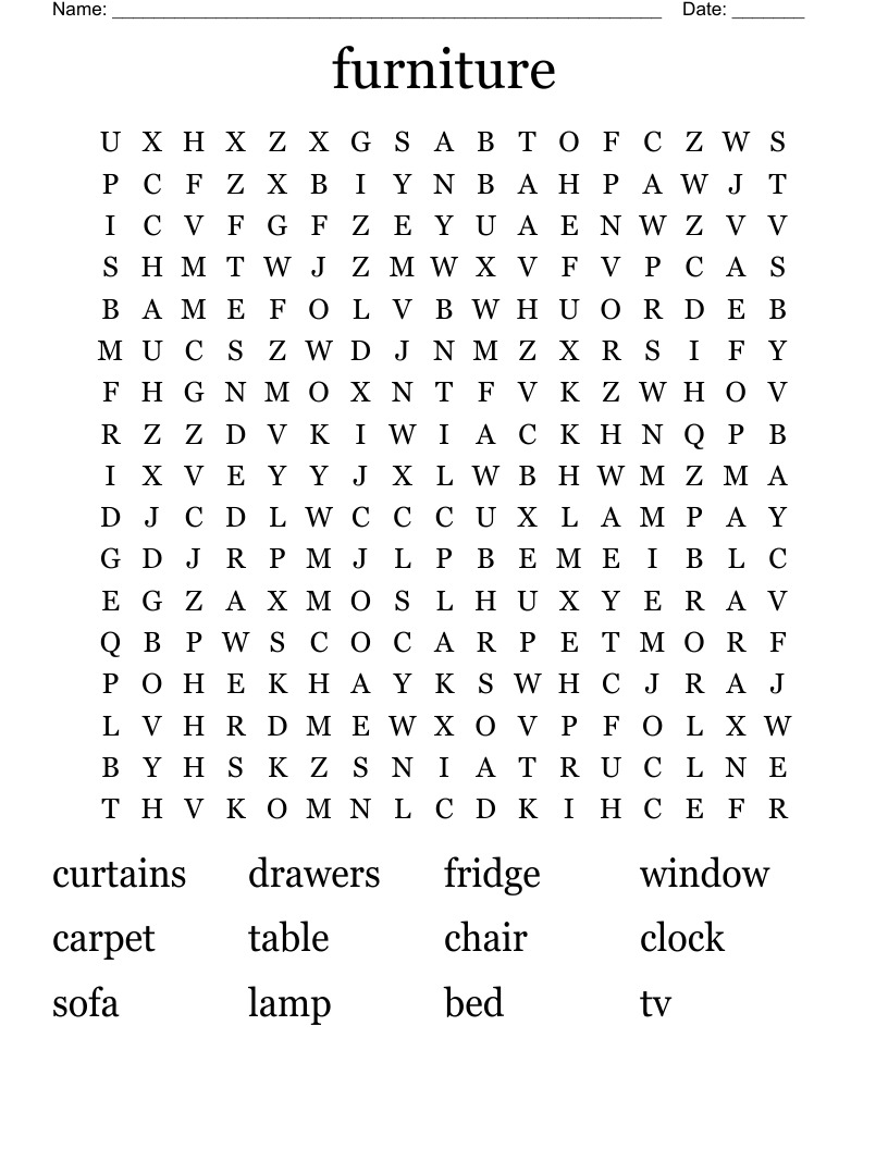 Furniture Word Search WordMint