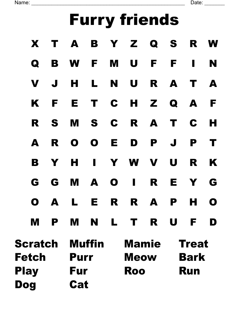 Furry Friends Word Search WordMint Furry Friends Word Search WordMint