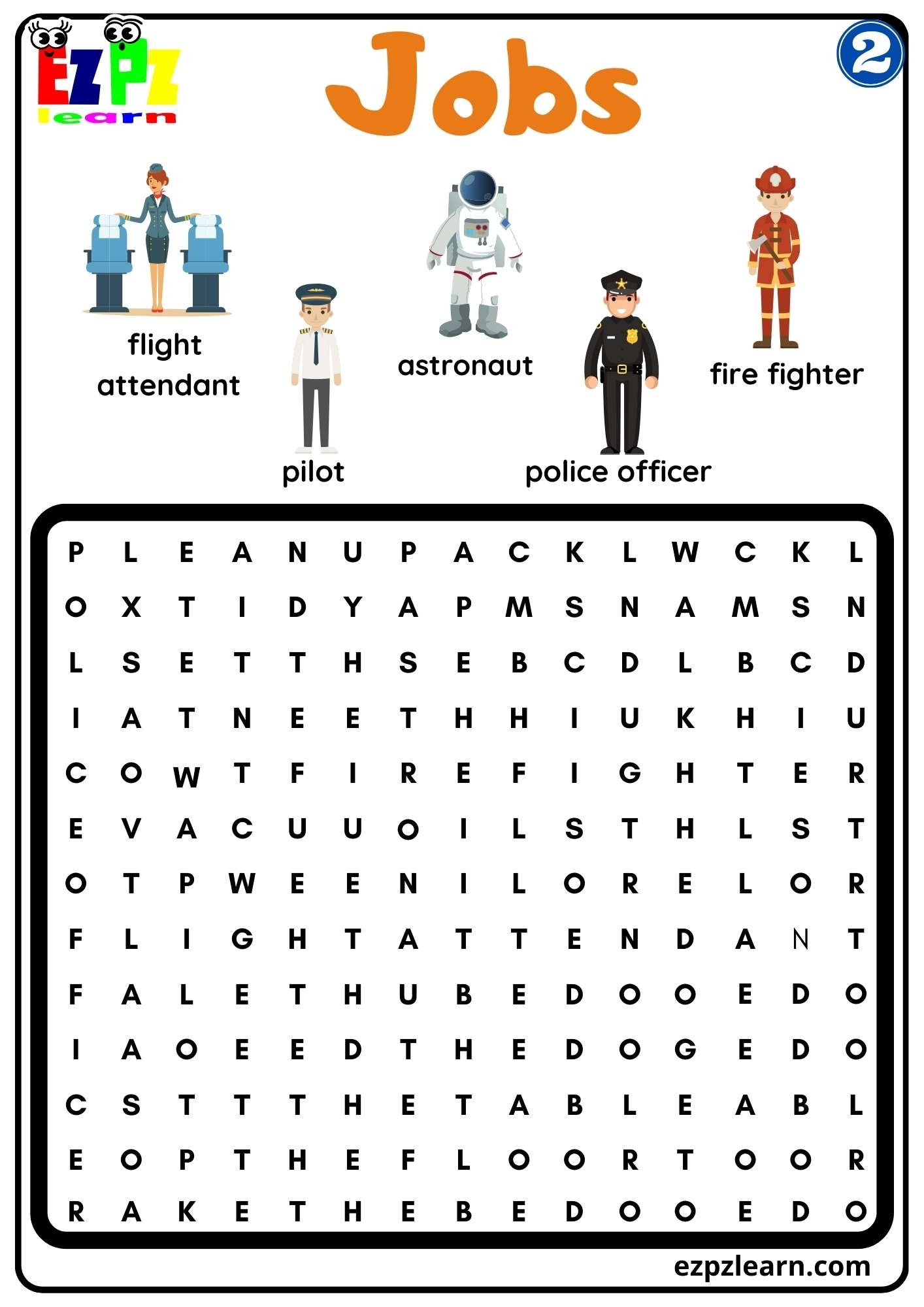 G2 Jobs Word Search Worksheet For ESL And K5 Students PDF Download Ezpzlearn