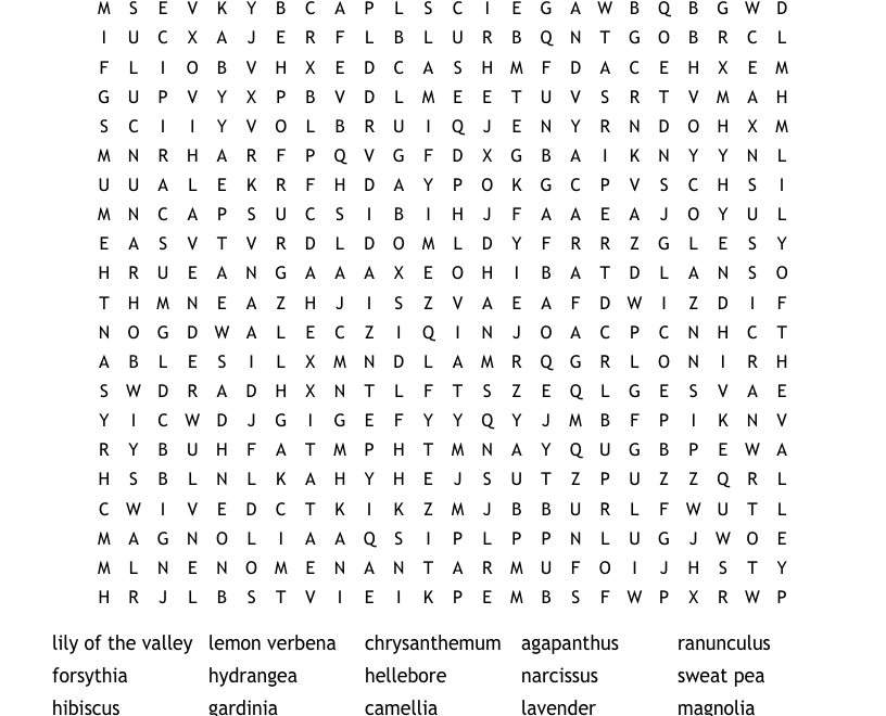 Garden Flowers And Plants Word Search WordMint