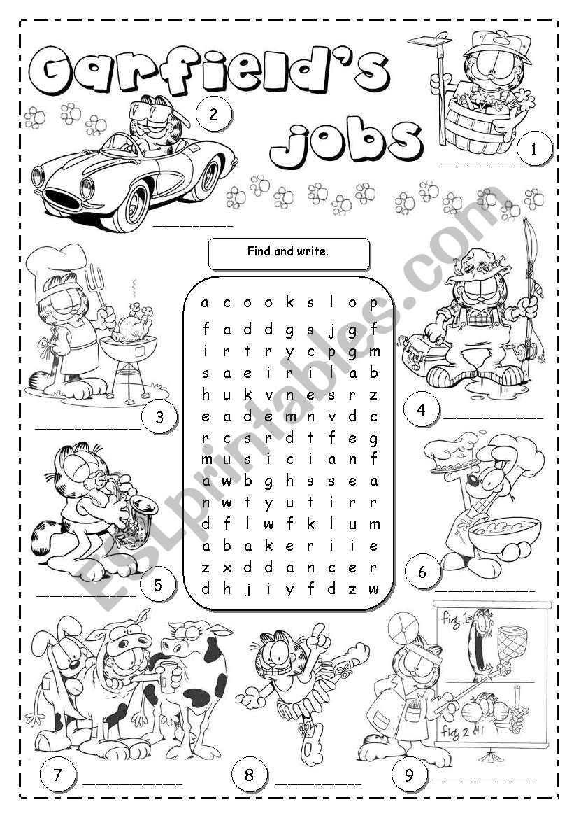 Garfield s Jobs ESL Worksheet By Joannaturecka