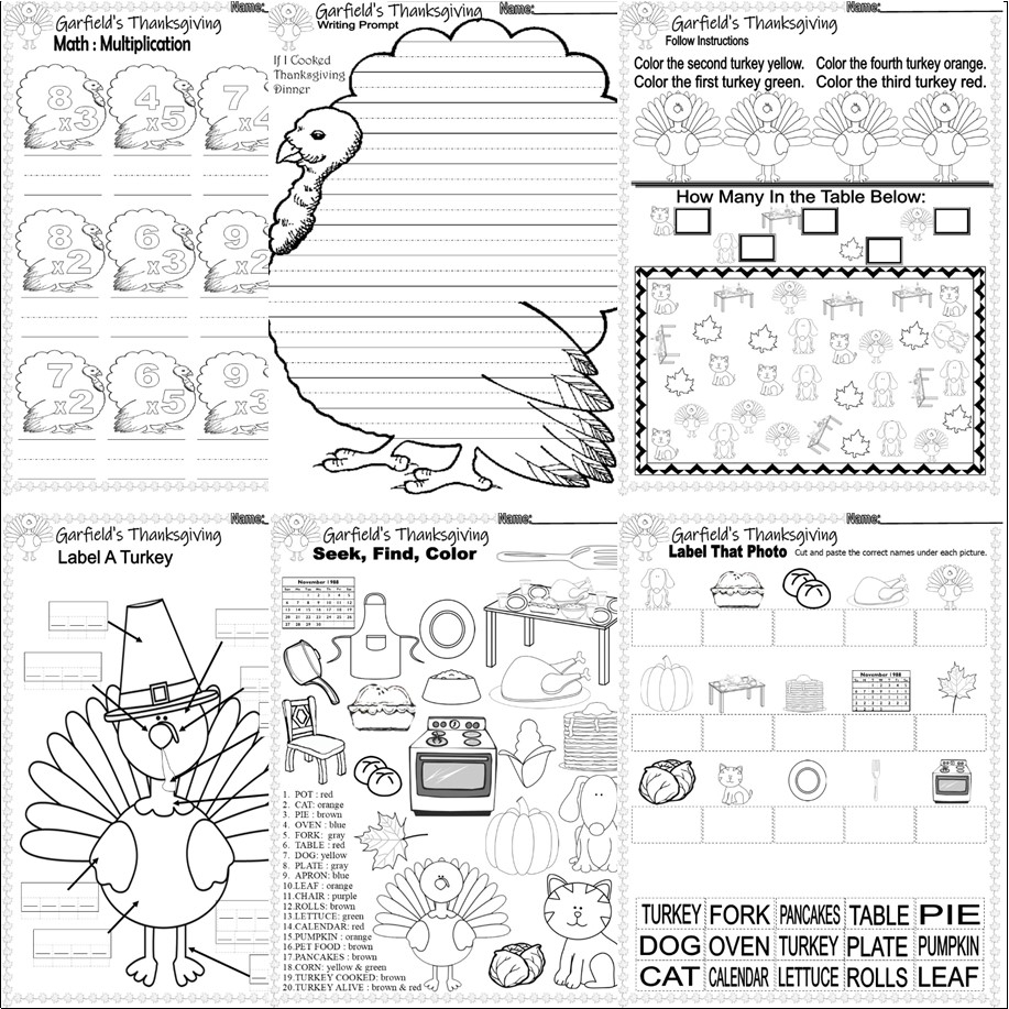 Garfield s Thanksgiving Read Aloud Cartoon TV Book Study Comprehension Companion Worksheets Made By Teachers