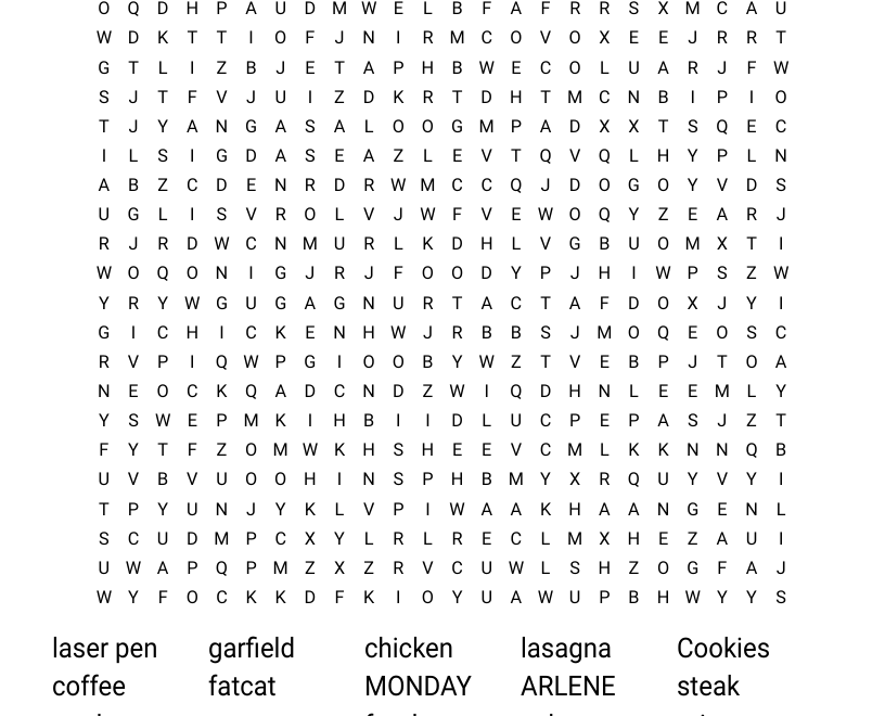Garfield Word Search WordMint