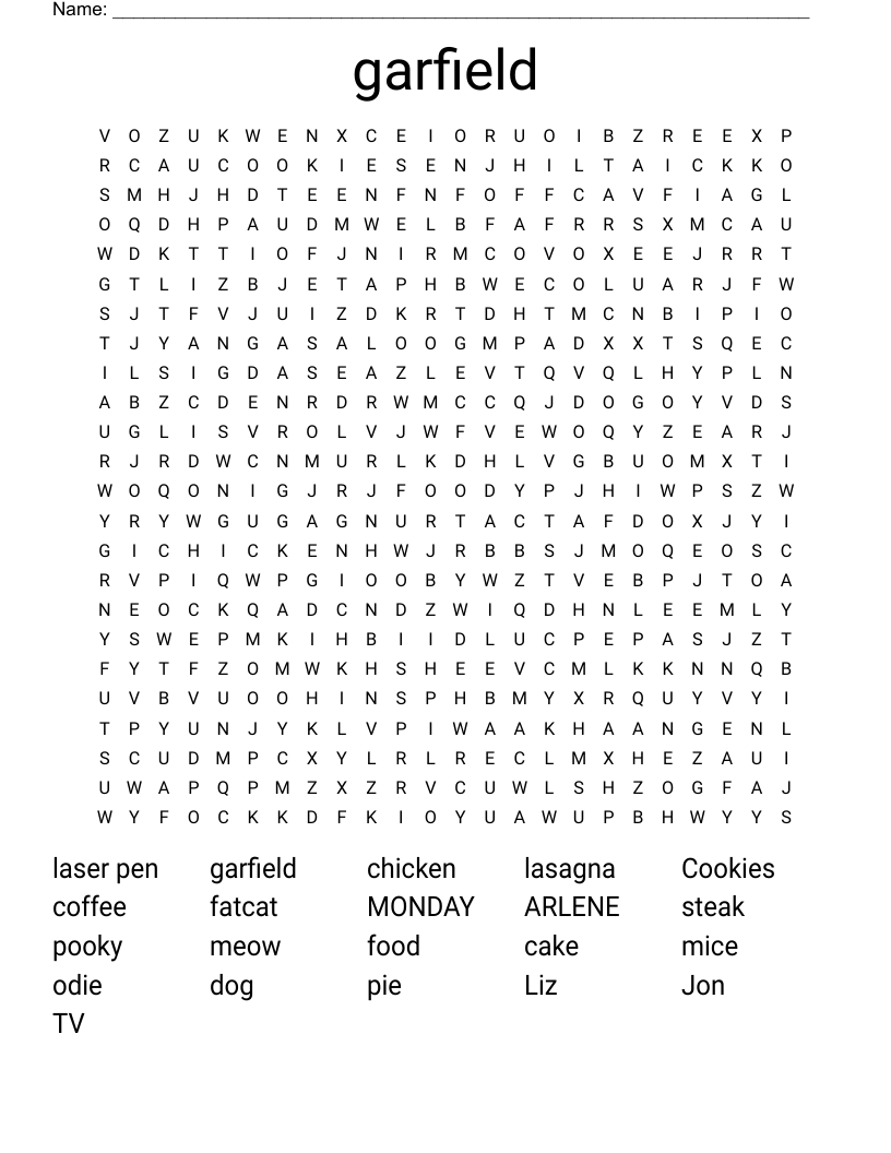 Garfield Word Search WordMint